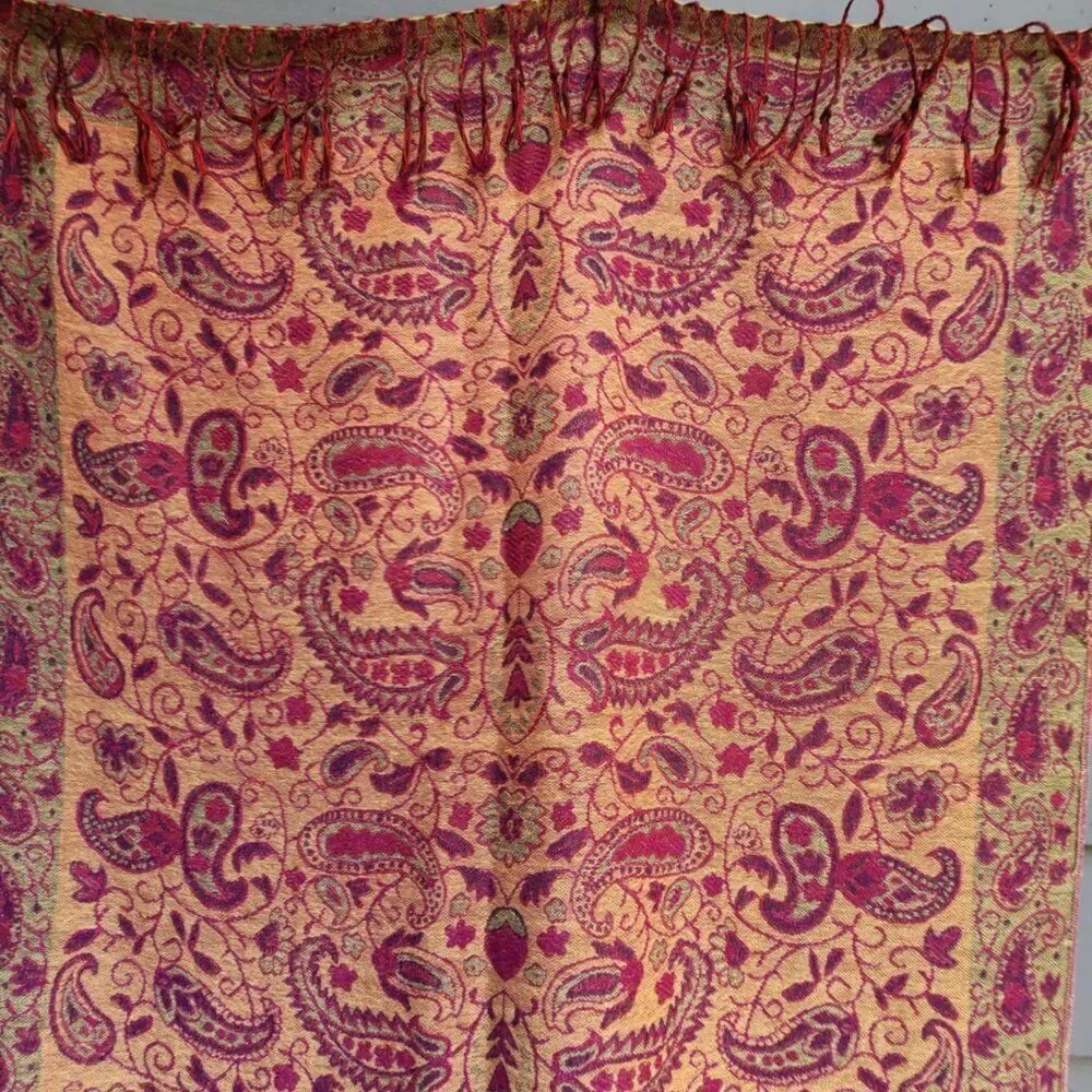 Gorgeous Paisley Red Gold Brown Pashmina Cashmere and Silk